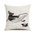 Linen square cushion cover with artistic hipster whale print and calligraphy - Ink Style Black and White Whale Pattern (21)