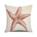 Square beige watercolor starfish pillow cover with realistic marine life print and texture - 18x18 Inch / Pink Starfish Style (28)
