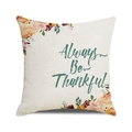 Detail of linen texture and Always Be Thankful pumpkin print on a square pillowcase - 18x18 Inch / Always Be Thankful Floral / 6