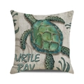Housse de coussin tortue marine en coton et lin avec motif de carte ancienne - 45x45cm / Style Illustration Tortue Marine Vintage (18)