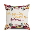 Detailed texture of linen cushion cover with Autumn floral print and typography - 18x18 Inch / Dream of Autumn Vintage Floral / 7