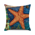 Detailed view of sea star cushion cover with vintage coastal prints and fabric texture - Starfish Art Collage Style