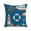 Nautical anchor and lighthouse watercolor print on a deep blue square cushion cover - Dark Blue Watercolor Nautical Mediterranean Style (13)