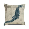 Détail de la texture en lin sur taie d'oreiller avec imprimé nautique hippocampe et étoile - 45x45cm / Style Nautique Hippocampe Bleu Foncé (19)