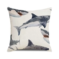 Watercolor great white shark patterns on a cream square cotton linen pillowcase cover - Realistic Watercolor Great White Shark (22)