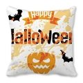 Nahaufnahme von Happy Halloween Kissenbezug mit Aquarell-Kürbis und Fledermaus-Motiv - Spritzer Halloween Kürbis-Stil (9)
