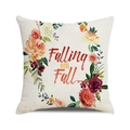 Detail of linen pillowcase with watercolor autumn wreath and Falling FOR Fall text - 18x18 Inch / Falling for Fall Autumn Wreath / 10