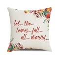 Close-up of autumn pumpkin watercolor print on linen pillowcase with fall leaf design - 18x18 Inch / Let the Leaves Fall Quote / 12