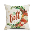 Detailed texture of linen cushion cover featuring autumn flowers and let's fall script - 18x18 Inch / Lets Fall Dahlia Butterfly / 13