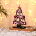 Christmas tree wooden table decor with Joy Love Peace text and red star topper - Red