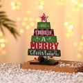 Plaid tiered Christmas tree wooden table decor with star top and pine cone base accents - Green