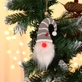Lighted Christmas gnome hanging ornament with striped hat and white beard on a pine tree - Grey Stripe Hat