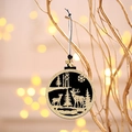 Colgante navideño redondo de madera con renos dorados y bosque para decorar el árbol - Estilo Reno del Bosque