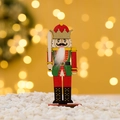 Klassischer Nussknacker Soldat aus Holz für Weihnachten mit Goldkrone und roter Uniform - Schwertträger-Stil