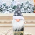 Christmas gnome wine bottle cover with grey snowflake knit hat and white beard - Grey