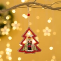 LED lighted Christmas tree wooden hanging ornament with nutcracker soldier pattern - Christmas Tree / Natural Wood Red