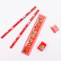 5-piece Christmas stationery gift set with pencils, ruler, eraser and sharpener - Red