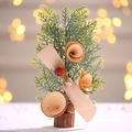 25cm mini tabletop Christmas tree with wood flower, ribbon, and rustic pine base - Pine Needle Style
