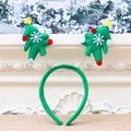 Detail of a green Christmas tree headband with spring-mounted ornaments and tiny plush balls - Green Christmas Tree