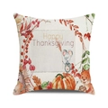 Close-up of watercolor pumpkin and woodland animals on linen Thanksgiving cushion cover - 18x18 Inch / Happy Thanksgiving Small Animals / 15