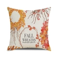 Detail of linen pillowcase with watercolor fall wreath and handpainted leaf pattern - 18x18 Inch / Fall Wreaths Yellow Wreath / 18