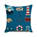 Blue watercolor nautical theme throw pillow cover with anchors and lighthouse patterns - Blue Ripple Nautical Illustration Style (14)