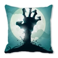 Halloween decorative pillow cover with silhouette of zombie hands and a full moon - Cyan Dark Blue Zombie Hand Full Moon Style (40)