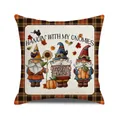 Autumn gnome cushion cover with sunflower and pumpkin on black orange plaid background - Hangin' With My Gnomies (22)