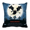 Halloween peach skin pillow cover featuring a black cat, bats, and moonlit cemetery - Ghost Tombstone Full Moon Illustration Style (30)