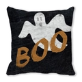Halloween Trick or Treat pillow cover with ghost motif and BOO text on black fabric - Vintage Ghost BOO Style (ZT360-12)