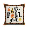 Fall gnome and pumpkin design pillow cover with black and orange plaid border - It's Fall Y'all Gnomes (23)