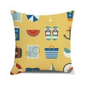 Yellow linen cushion cover with watercolor summer nautical travel elements and anchor pattern - Bright Yellow Summer Travel Vector Icon Style (16)