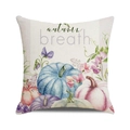 Autumn breath watercolor pumpkin throw pillow cover with flowers on white background - 18x18 Inch / Autumn Breath Blue Purple Pumpkin / 23