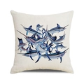 Watercolor blue marlin fish print cushion cover made of textured linen material - Dynamic Sea Blue Marlin Pattern (25)