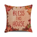 Square beige pillow cover with Bless This House text and autumn maple leaves decor - 18x18 Inch / Bless This House Maple Decor / 38