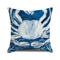 Artistic blue crab oil painting cushion cover in square linen texture for home decor - Deep Blue Oil Painting Crab Style