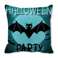 Halloween decorative pillowcase featuring a black bat and full moon on a teal background - Blue Green Tone Full Moon Bat Silhouette Style (19)