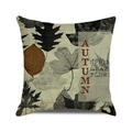Linen autumn throw pillow cover with grey leaves and orange foliage accent - 18x18 Inch / Gray and Caramel Leaves(12)