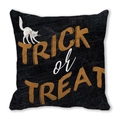 Halloween Trick or Treat throw pillow cover with black cat silhouette on peach skin fabric - Black Cat Trick Or Treat Style (ZT360-13)