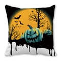Halloween Kissenhülle mit Aquarell-Kürbis und Fledermäusen auf gelbem Mondhintergrund - Cyanfarbene Kürbislaterne-Stil (32)