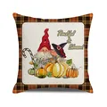 Thankful & Blessed gnome pumpkin cushion cover with orange and black plaid border - Thankful and Blessed Gnomes Pumpkin (24)