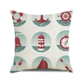 Square nautical pillow cover featuring vintage anchors and sailboat icons on linen - Beige Vintage Nautical Nine Grid Style (17)