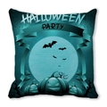 Blue Halloween Party pillow case with pumpkin, bats and moon design on soft peach skin - Cyan Blue Tone Pumpkin Bat Spider Web Style (20)