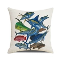 Square linen cushion cover featuring colorful hand-painted marine fish illustrations - Realistic Hand Drawn Sea Fish Collection (26)