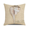 Cream square pillowcase featuring a detailed lightning whelk seashell and baroque pattern - 18x18 Inch / Lightning Whelk Vintage Style (23)
