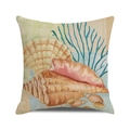 Watercolor linen pillow cover with nautical seashells and blue coral patterns - 18x18 Inch / Hand-painted Conch Shell & Blue Coral Style (24)