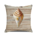 Square seashell cushion cover featuring a vintage seaconch print on wooden texture - 18x18 Inch / Style 23-Spiral Conch
