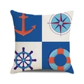 Square linen nautical cushion cover with compass, anchor, steering wheel and lifebuoy prints - Beige Four Grid Nautical Decorative Style (18)
