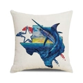 Linen cushion cover with watercolor blue marlin and Texas state map graphic design - Texas Style Marlin Pattern (27)