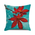 Square autumn cushion cover with vibrant red maple leaves on a blue bokeh background - 18x18 Inch / Red Maple on Cyan Background(14)